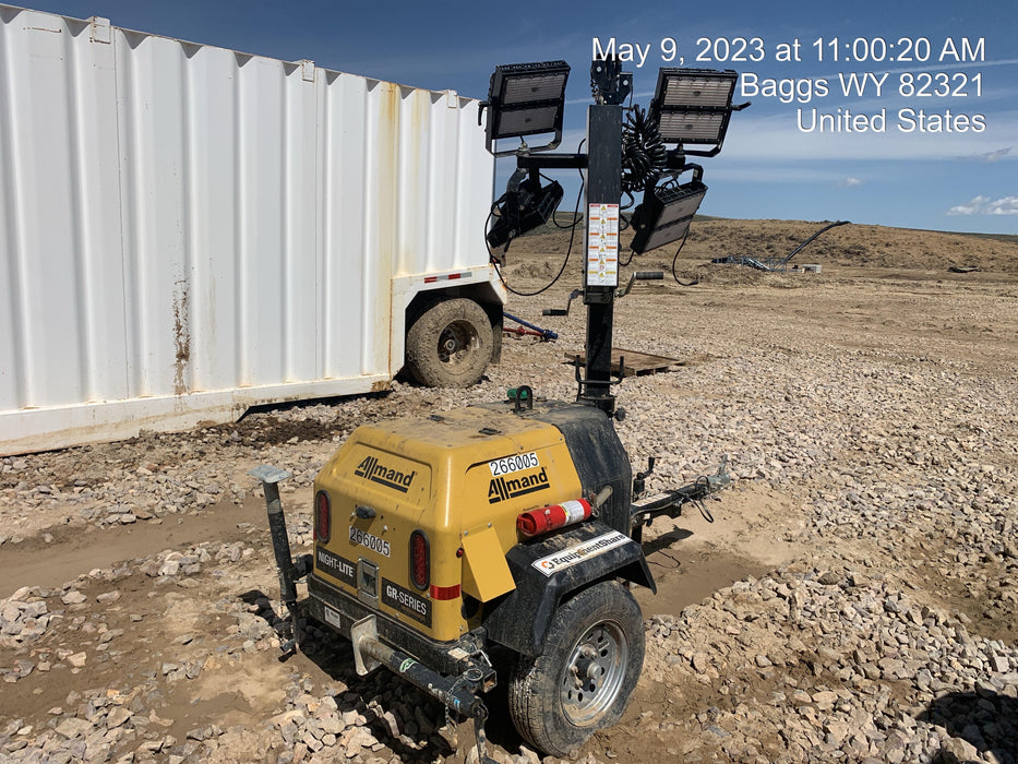 2022 Allmand NLV3GR (4) LED Light Fixture 350W, 23' Vertical Mast, 3kW Prime, Towable, ES Decals, T3