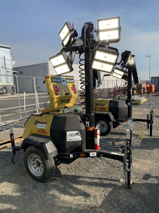 2020 Allmand NLV3GR (4) LED Light Fixture 350W, 23' Vertical Mast, 3kW Prime, Towable, Deep Sea L401, Leveling Jacks, Yanmar T4F 5.8hp