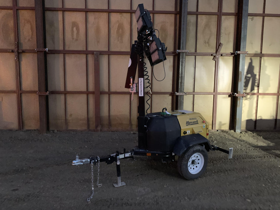 2021 Allmand NLV3GR (4) LED Light Fixture 350W, 23' Vertical Mast, 3kW Prime, Towable, Deep Sea L401, Leveling Jacks, Yanmar T4F 5.8hp