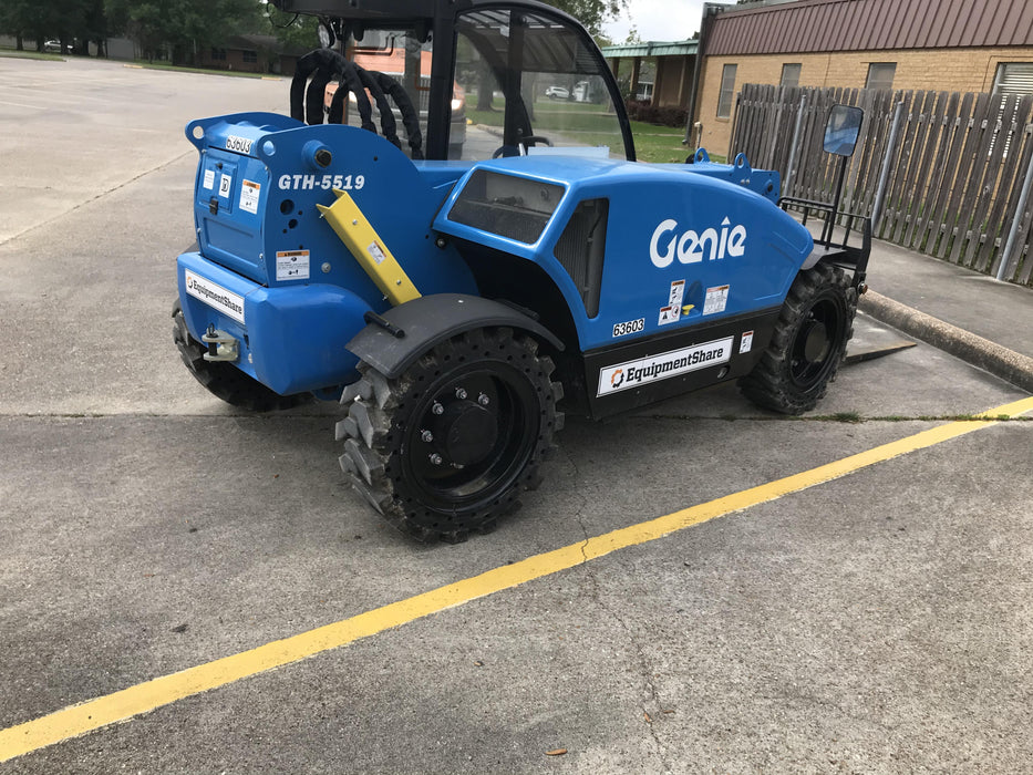 2020 Genie GTH-5519 Cab/Heat/Air, Solid Tires, Work Lights, Beacon, Aux Hydraulics, Back up Alarm w/48" Carriage, 48" Forks