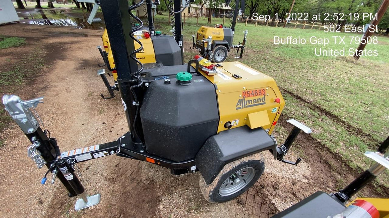 2022 Allmand NLV3GR (4) LED Light Fixture 350W, 23' Vertical Mast, 3kW Prime, Towable, ES Decals, T3