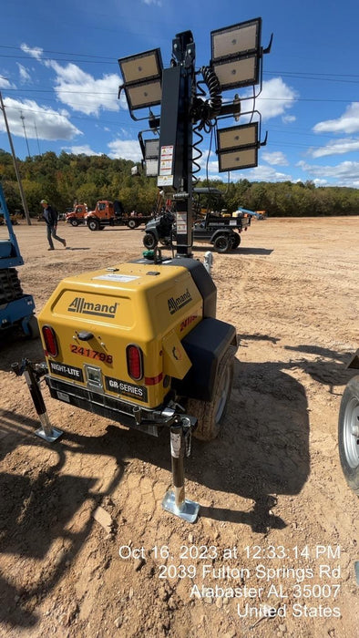 2022 Allmand NLV3GR (4) LED Light Fixture 350W, 23' Vertical Mast, 3kW Prime, Towable, Deep Sea L401, Leveling Jacks, Yanmar T4F 5.8hp