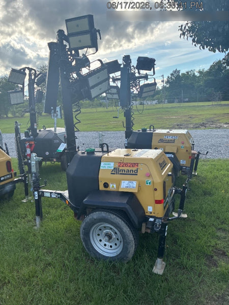 2022 Allmand NLV3GR (4) LED Light Fixture 350W, 23' Vertical Mast, 3kW Prime, Towable, Deep Sea L401, Leveling Jacks, Yanmar T4F 5.8hp