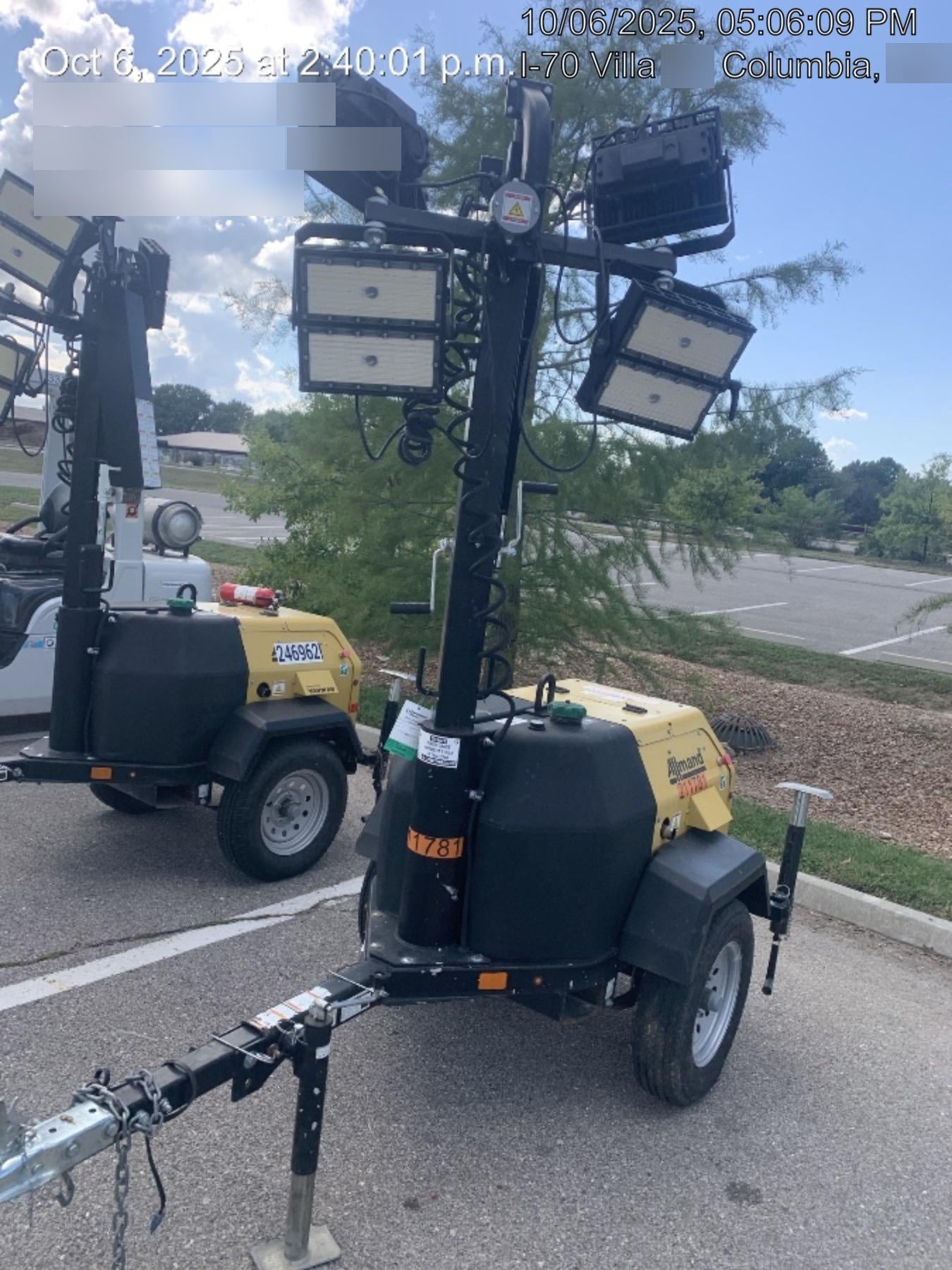 2022 Allmand NLV3GR (4) LED Light Fixture 350W, 23' Vertical Mast, 3kW Prime, Towable, Deep Sea L401, Leveling Jacks, Yanmar T4F 5.8hp