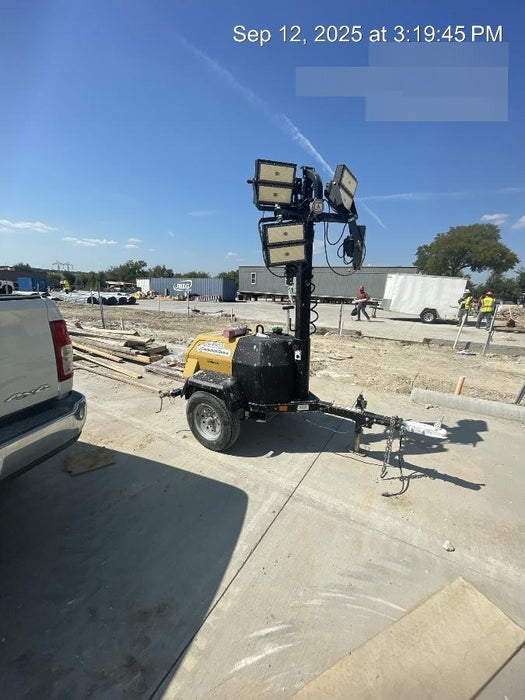 2022 Allmand NLV3GR (4) LED Light Fixture 350W, 23' Vertical Mast, 3kW Prime, Towable, ES Decals, T3