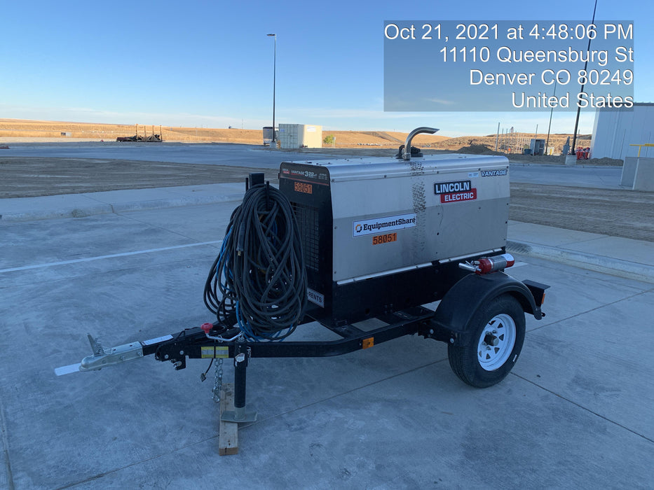 2019 Lincoln Electric Vantage 322 Welder Ready-Pak 3, Two wheel trailer, Fender and Light kit, Cable Rack