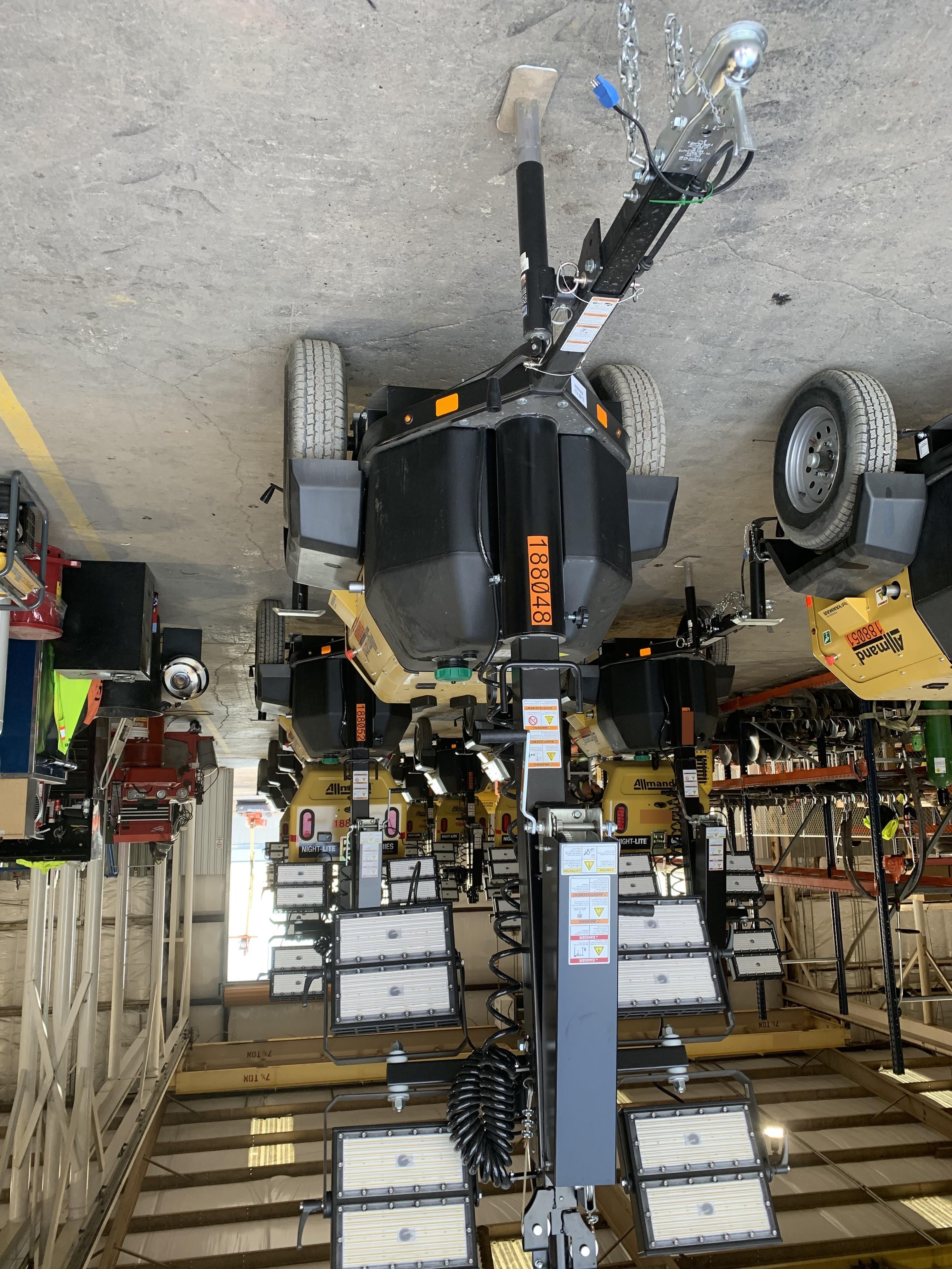 Allmand NLV3GR (4) LED Light Fixture 350W, 23' Vertical Mast, 3kW Prime, Towable, Deep Sea L401, Leveling Jacks, Yanmar T4F 5.8hp