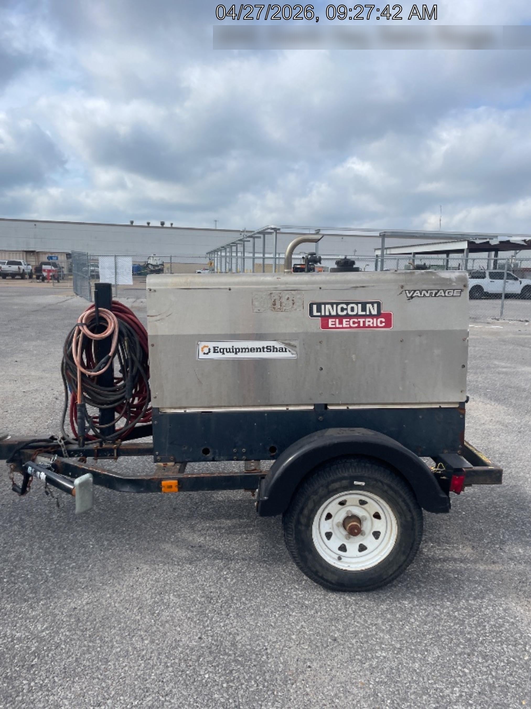 2019 Lincoln Electric Vantage 322 Welder Ready-Pak 3, Two wheel trailer, Fender and Light kit, Cable Rack