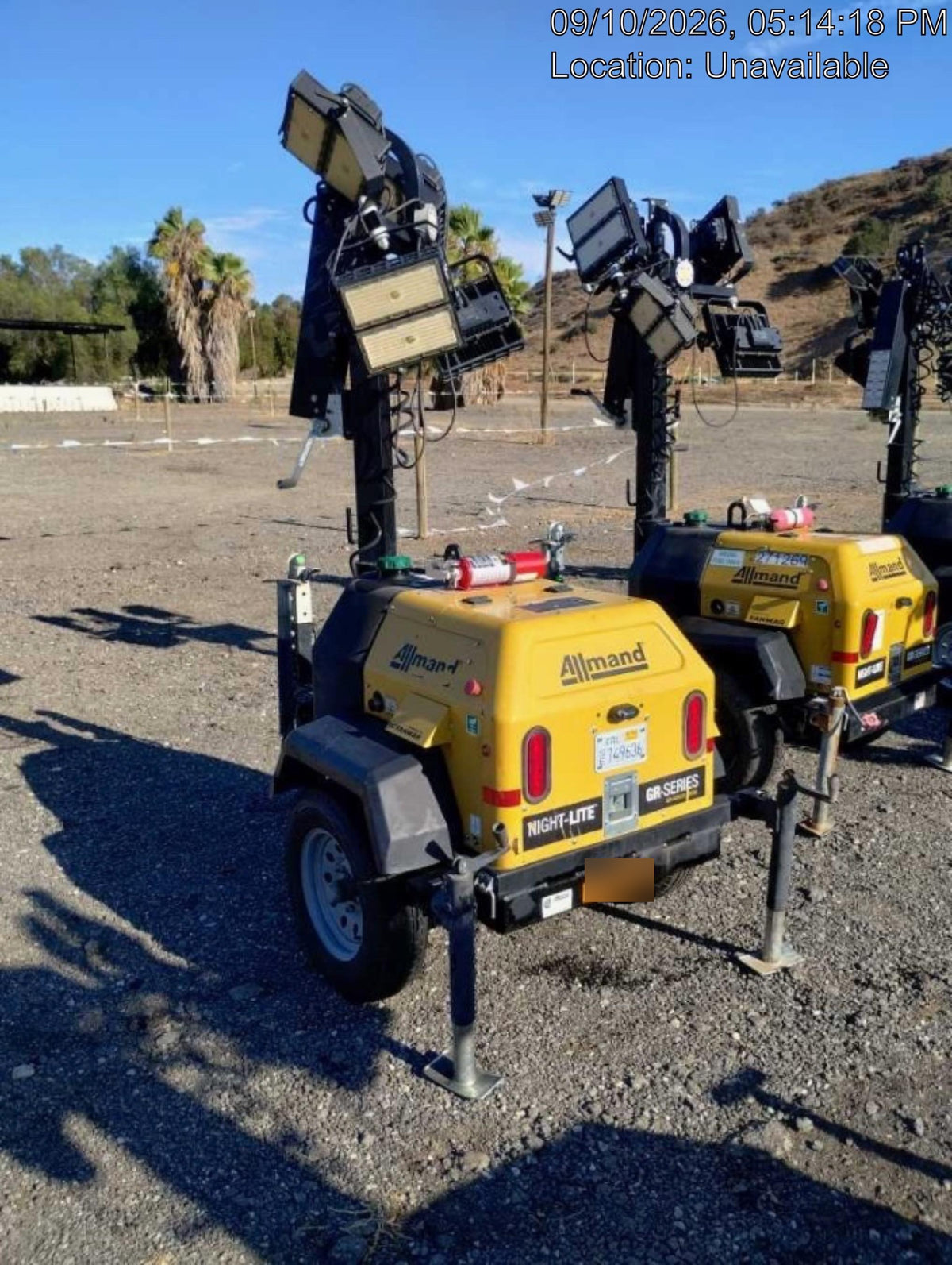 2021 Allmand NLV3GR (4) LED Light Fixture 350W, 23' Vertical Mast, 3kW Prime, Towable, Deep Sea L401, Leveling Jacks, Yanmar T4F 5.8hp