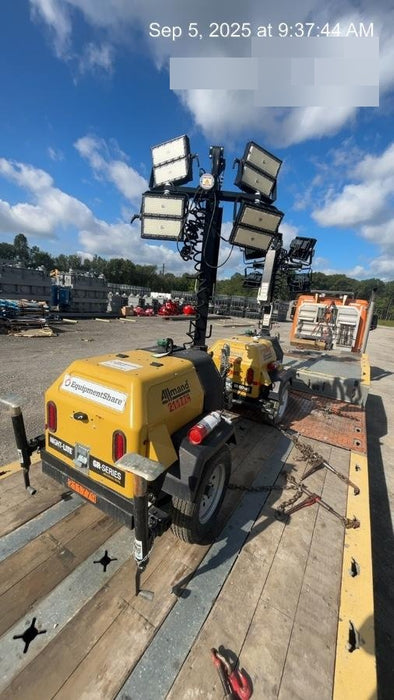 2022 Allmand NLV3GR (4) LED Light Fixture 350W, 23' Vertical Mast, 3kW Prime, Towable, Deep Sea L401, Leveling Jacks, Yanmar T4F 5.8hp