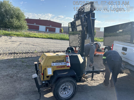 2022 Allmand NLV3GR (4) LED Light Fixture 350W, 23' Vertical Mast, 3kW Prime, Towable, Deep Sea L401, Leveling Jacks, Yanmar T4F 5.8hp