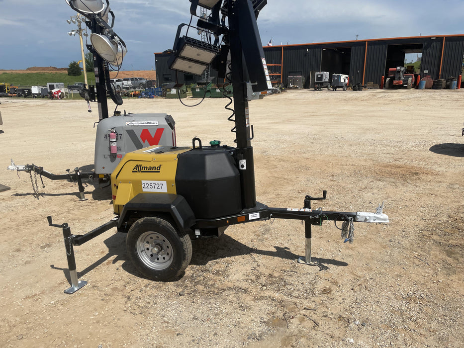 2022 Allmand NLV3GR (4) LED Light Fixture 350W, 23' Vertical Mast, 3kW Prime, Towable, Deep Sea L401, Leveling Jacks, Yanmar T4F 5.8hp