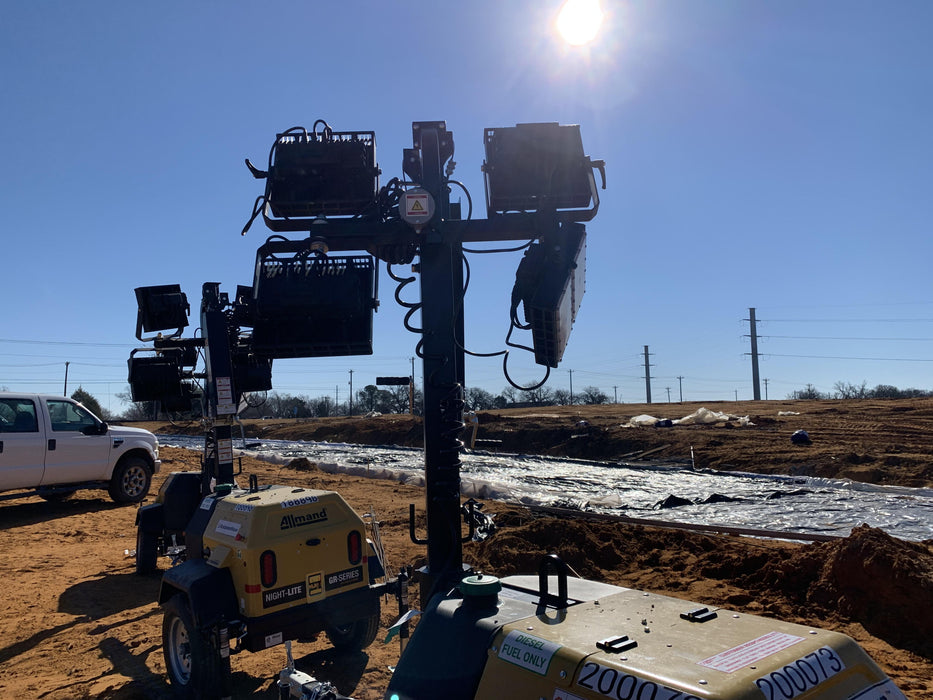 2022 Allmand NLV3GR (4) LED Light Fixture 350W, 23' Vertical Mast, 3kW Prime, Towable, Deep Sea L401, Leveling Jacks, Yanmar T4F 5.8hp