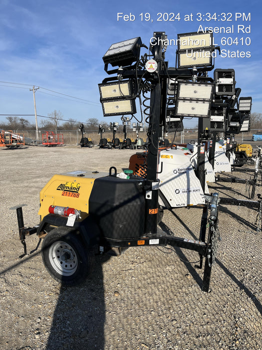 2022 Allmand NLV3GR (4) LED Light Fixture 350W, 23' Vertical Mast, 3kW Prime, Towable, Deep Sea L401, Leveling Jacks, Yanmar T4F 5.8hp