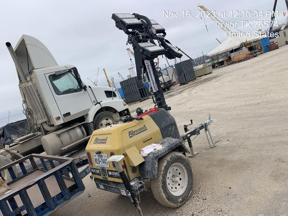 2022 Allmand NLV3GR (4) LED Light Fixture 350W, 23' Vertical Mast, 3kW Prime, Towable, ES Decals, T3