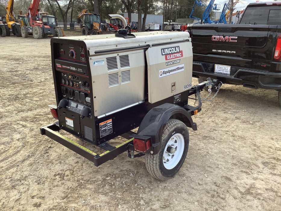 2019 Lincoln Electric Vantage 322 Welder Ready-Pak 3, Two wheel trailer, Fender and Light kit, Cable Rack
