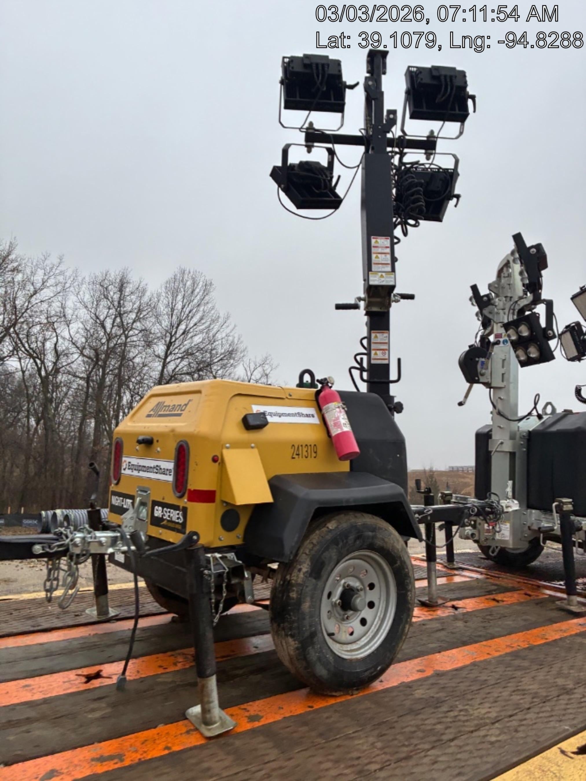 2022 Allmand NLV3GR (4) LED Light Fixture 350W, 23' Vertical Mast, 3kW Prime, Towable, Deep Sea L401, Leveling Jacks, Yanmar T4F 5.8hp