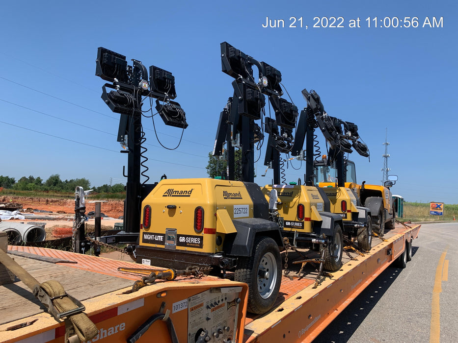 2022 Allmand NLV3GR (4) LED Light Fixture 350W, 23' Vertical Mast, 3kW Prime, Towable, Deep Sea L401, Leveling Jacks, Yanmar T4F 5.8hp