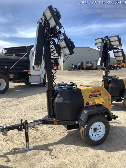 2021 Allmand NLV3GR (4) LED Light Fixture 350W, 23' Vertical Mast, 3kW Prime, Towable, Deep Sea L401, Leveling Jacks, Yanmar T4F 5.8hp