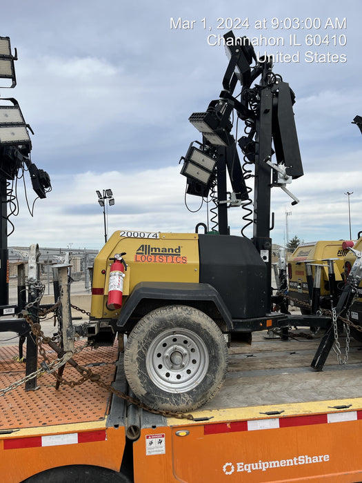 2022 Allmand NLV3GR (4) LED Light Fixture 350W, 23' Vertical Mast, 3kW Prime, Towable, Deep Sea L401, Leveling Jacks, Yanmar T4F 5.8hp