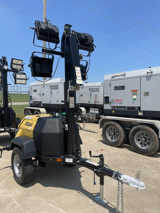 2022 Allmand NLV3GR (4) LED Light Fixture 350W, 23' Vertical Mast, 3kW Prime, Towable, Deep Sea L401, Leveling Jacks, Yanmar T4F 5.8hp