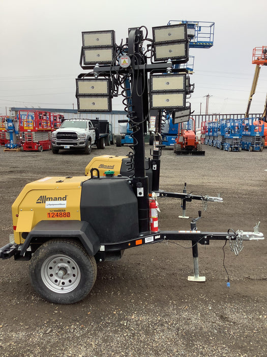 2020 Allmand NLV3GR (4) LED Light Fixture 350W, 23' Vertical Mast, 3kW Prime, Towable, Deep Sea L401, Leveling Jacks, Yanmar T4F 5.8hp
