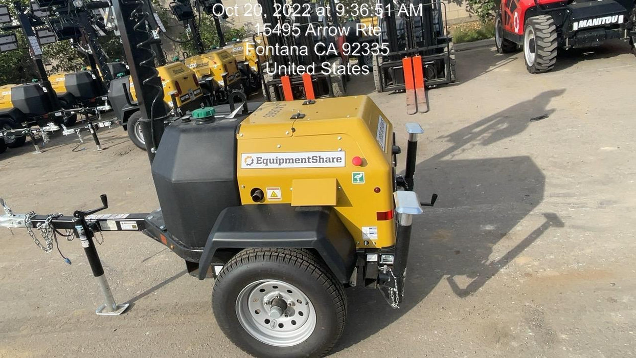 2022 Allmand NLV3GR (4) LED Light Fixture 350W, 23' Vertical Mast, 3kW Prime, Towable, Deep Sea L401, Leveling Jacks, Yanmar T4F 5.8hp