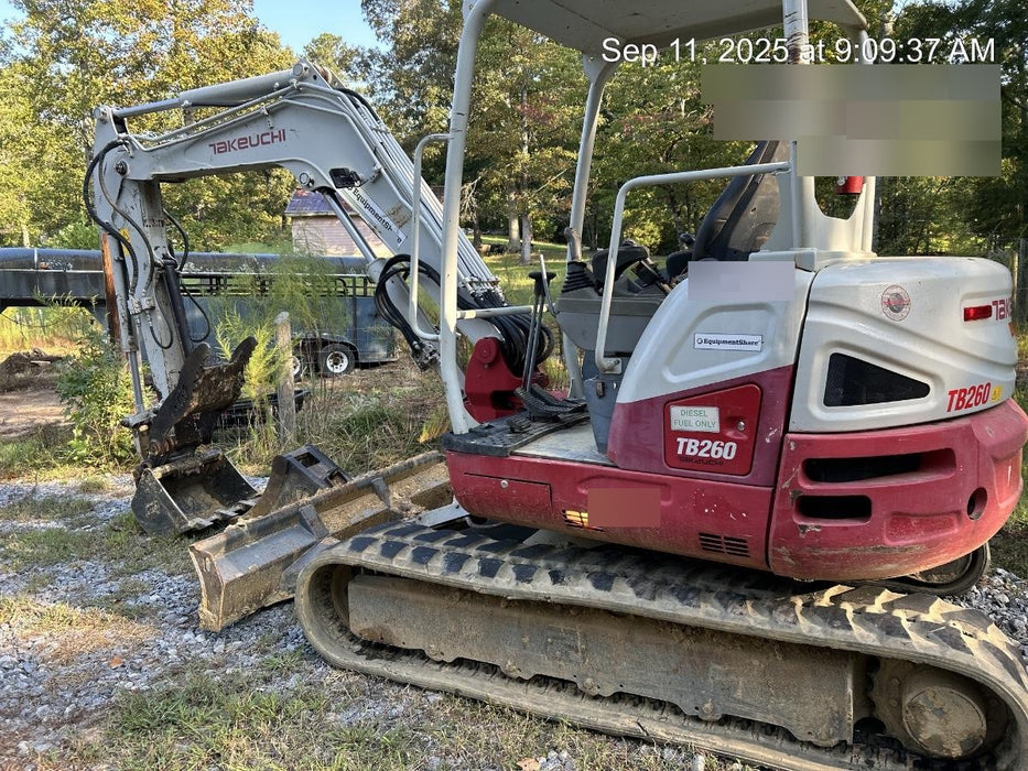2019 Takeuchi TB260 Canopy, Standard Blade, Auxiliary hydraulics Manual QC, Hydraulic thumb, 12" ,18", 24" Bucket