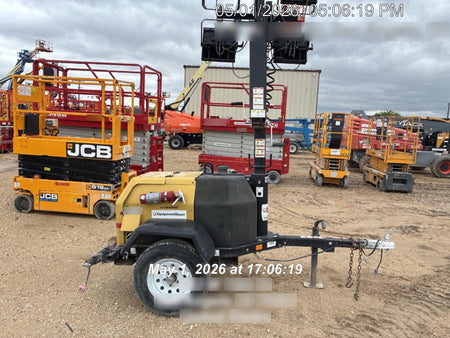 2021 Allmand NLV3GR (4) LED Light Fixture 350W, 23' Vertical Mast, 3kW Prime, Towable, Deep Sea L401, Leveling Jacks, Yanmar T4F 5.8hp