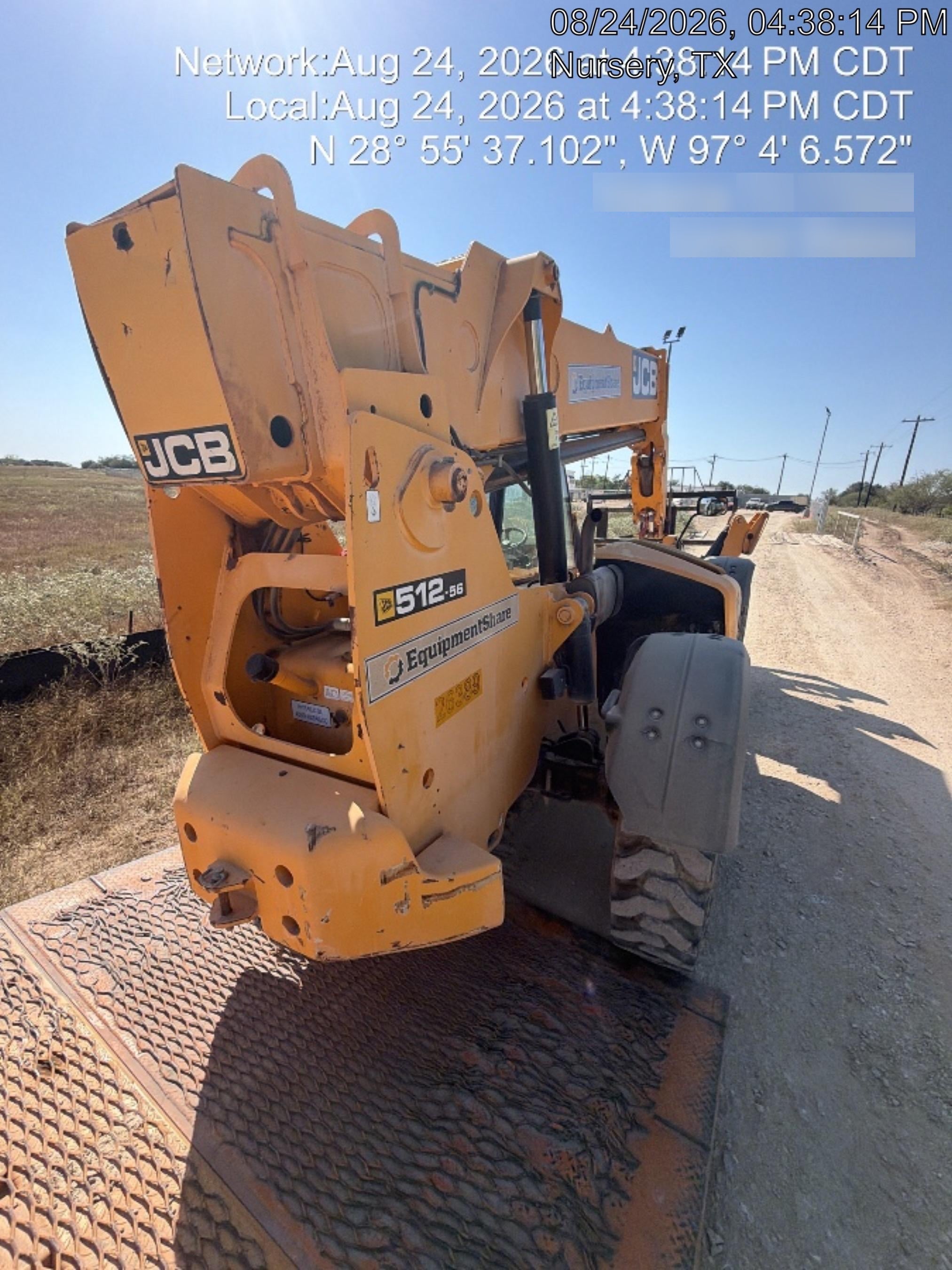 2019 JCB 512-56 74 HP w/CAB/HVAC, Beacon, Aux Hydraulics, Worklights, Solid Tires w/60" Carriage/Forks