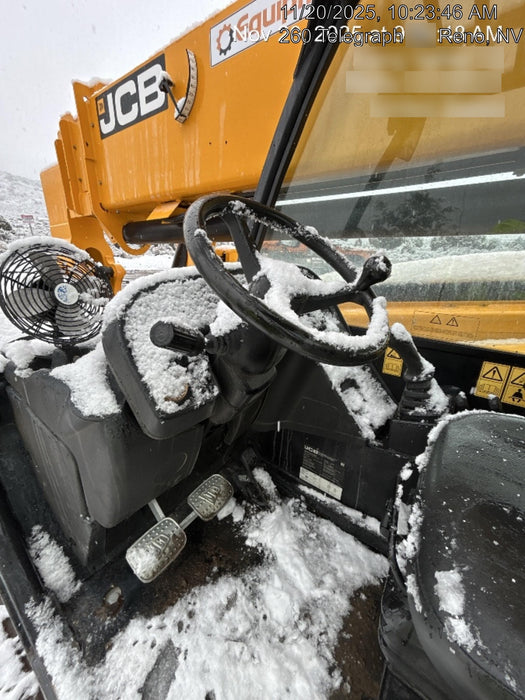 2019 JCB 510-56 74 HP w/Open ROPS, Beacon, Aux Hydraulics, Worklights, Solid Tires w/60" Carriage/Forks