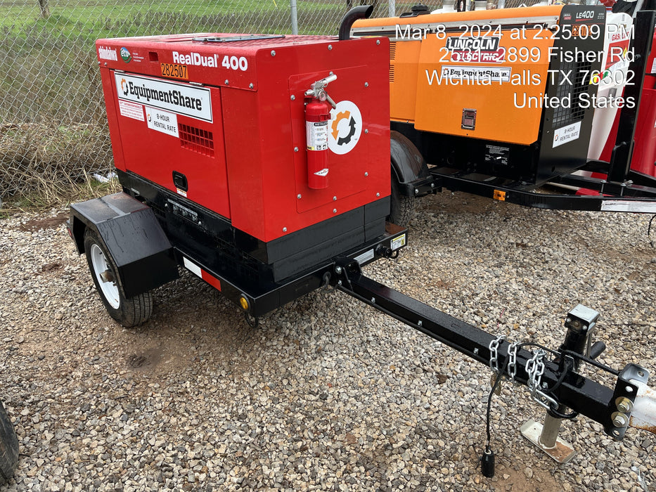 2022 Shindaiwa DGW400MDL Kubota D902 Engine, 23 HP, Dual Op Welder, Wire, Arc, Droop Stick, Tig, and CC Stick Functionality, Simulphase, 3 Phase and 1 Phase Gen Output, Single Axle NB Trlr, Slr Trckl Chrg 12V 12W, Fire Ext