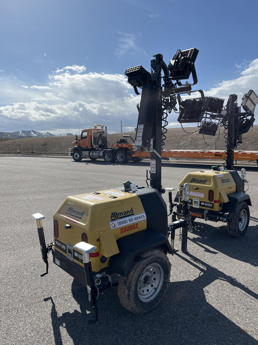 2022 Allmand NLV3GR (4) LED Light Fixture 350W, 23' Vertical Mast, 3kW Prime, Towable, Deep Sea L401, Leveling Jacks, Yanmar T4F 5.8hp