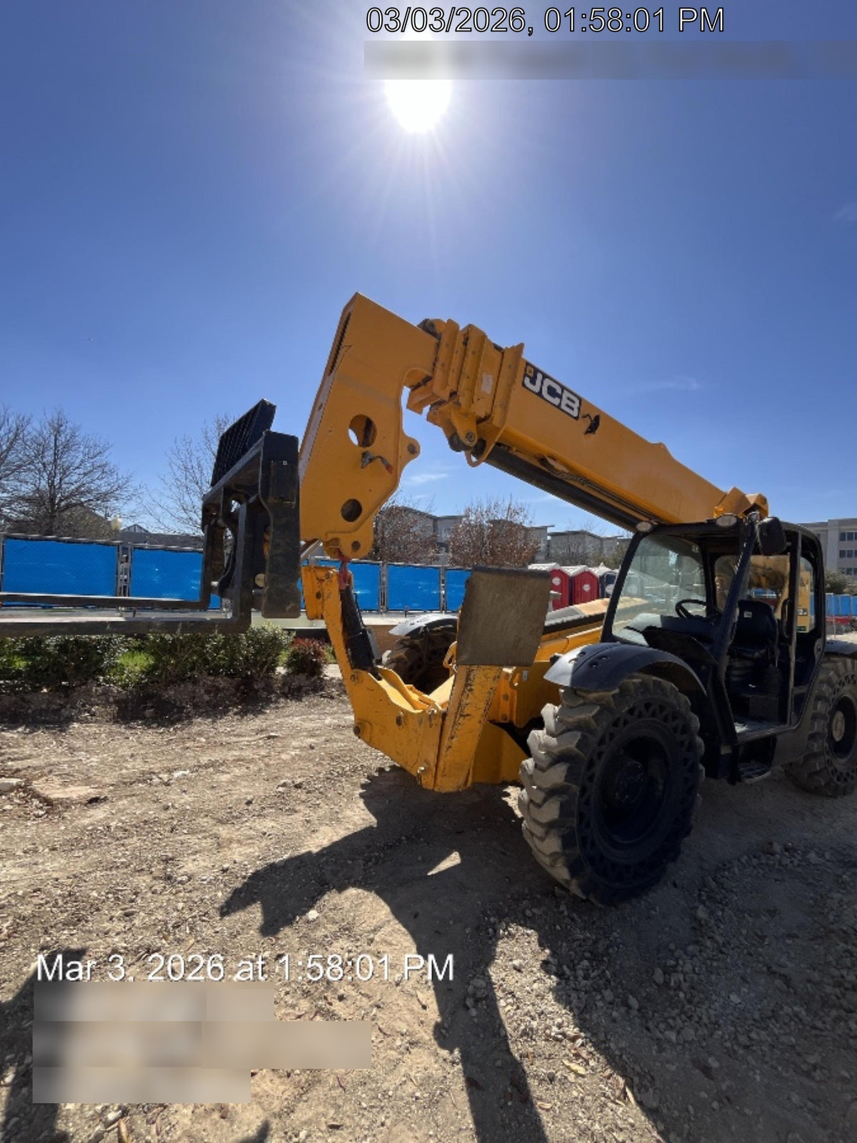 2019 JCB 512-56 74 HP w/Open ROPS, Beacon, Aux Hydraulics, Worklights, Solid Tires w/60" Carriage/Forks