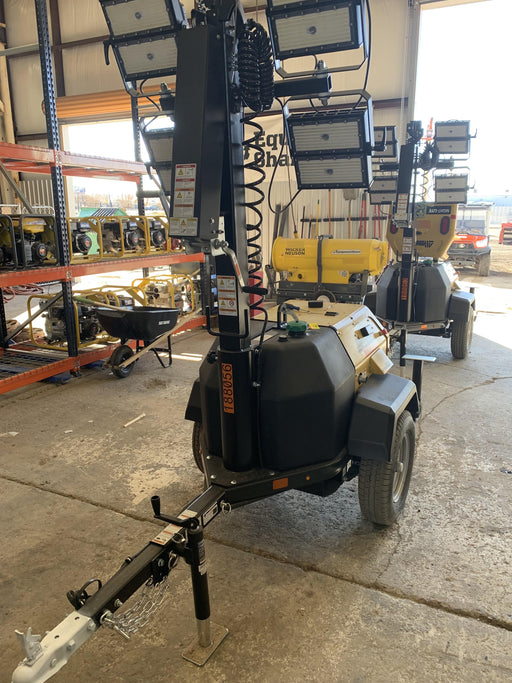 Allmand NLV3GR (4) LED Light Fixture 350W, 23' Vertical Mast, 3kW Prime, Towable, Deep Sea L401, Leveling Jacks, Yanmar T4F 5.8hp