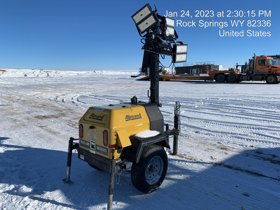 2022 Allmand NLV3GR (4) LED Light Fixture 350W, 23' Vertical Mast, 3kW Prime, Towable, Deep Sea L401, Leveling Jacks, Yanmar T4F 5.8hp