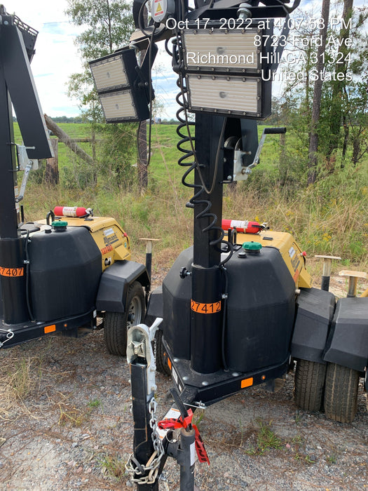 2021 Allmand NLV3GR (4) LED Light Fixture 350W, 23' Vertical Mast, 3kW Prime, Towable, Deep Sea L401, Leveling Jacks, Yanmar T4F 5.8hp