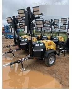 2022 Allmand NLV3GR (4) LED Light Fixture 350W, 23' Vertical Mast, 3kW Prime, Towable, Deep Sea L401, Leveling Jacks, Yanmar T4F 5.8hp