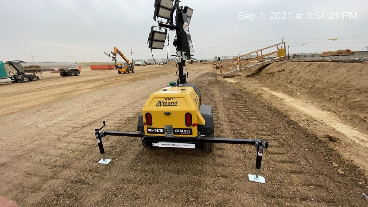 2021 Allmand NLV3GR (4) LED Light Fixture 350W, 23' Vertical Mast, 3kW Prime, Towable, Deep Sea L401, Leveling Jacks, Yanmar T4F 5.8hp