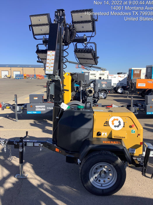 2022 Allmand NLV3GR (4) LED Light Fixture 350W, 23' Vertical Mast, 3kW Prime, Towable, ES Decals, T3