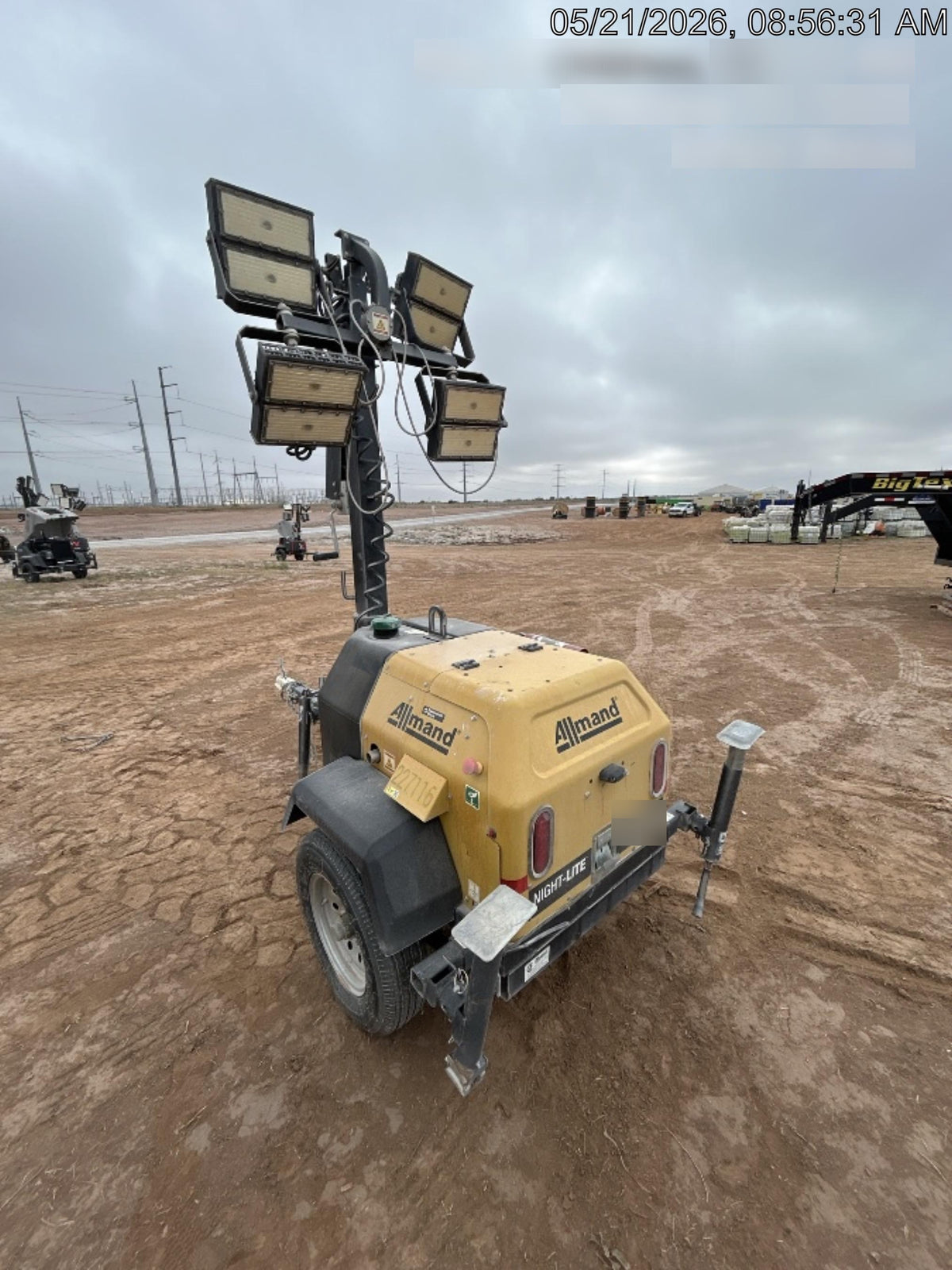 2022 Allmand NLV3GR (4) LED Light Fixture 350W, 23' Vertical Mast, 3kW Prime, Towable, Deep Sea L401, Leveling Jacks, Yanmar T4F 5.8hp