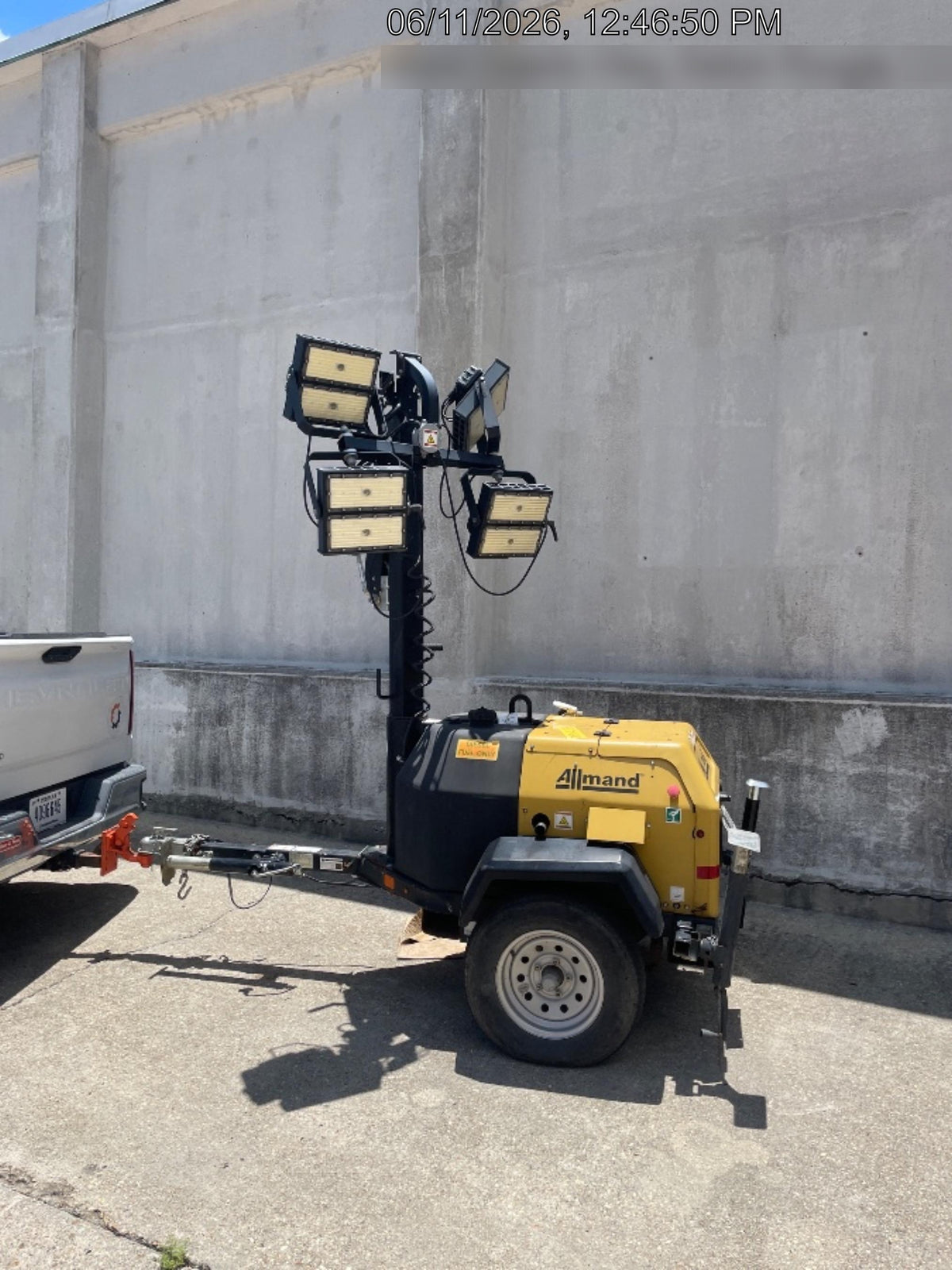 2022 Allmand NLV3GR (4) LED Light Fixture 350W, 23' Vertical Mast, 3kW Prime, Towable, Deep Sea L401, Leveling Jacks, Yanmar T4F 5.8hp