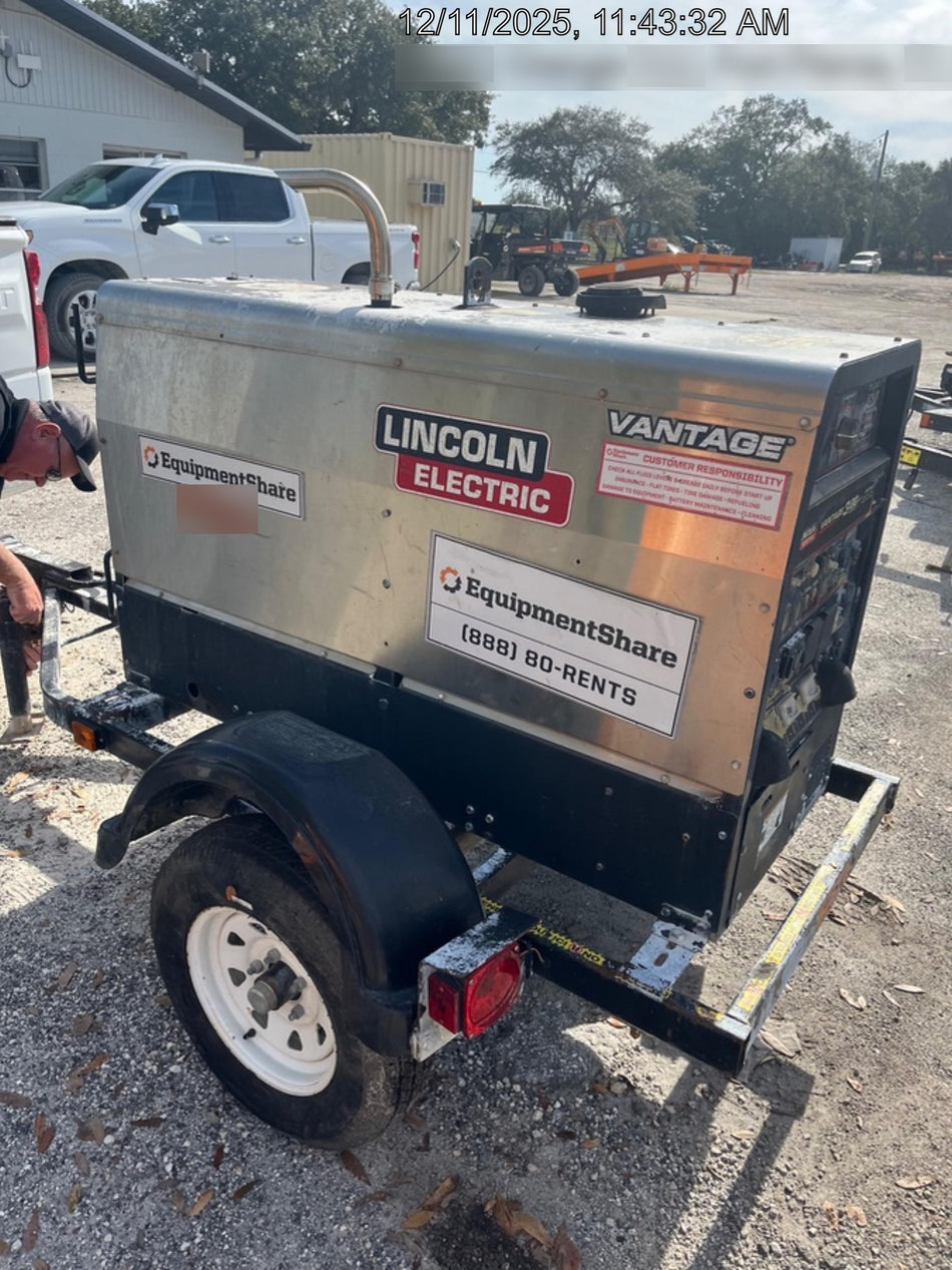 2019 Lincoln Electric Vantage 322 Welder Ready-Pak 3, Two wheel trailer, Fender and Light kit, Cable Rack