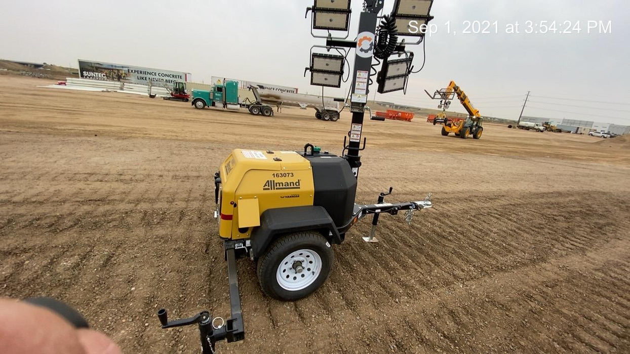 2021 Allmand NLV3GR (4) LED Light Fixture 350W, 23' Vertical Mast, 3kW Prime, Towable, Deep Sea L401, Leveling Jacks, Yanmar T4F 5.8hp