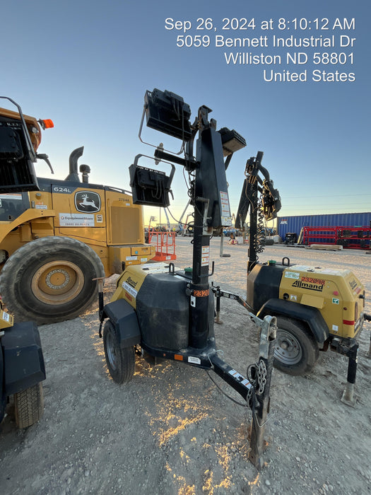 2022 Allmand NLV3GR (4) LED Light Fixture 350W, 23' Vertical Mast, 3kW Prime, Towable, Deep Sea L401, Leveling Jacks, Yanmar T4F 5.8hp