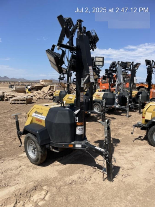 2022 Allmand NLV3GR (4) LED Light Fixture 350W, 23' Vertical Mast, 3kW Prime, Towable, Deep Sea L401, Leveling Jacks, Yanmar T4F 5.8hp