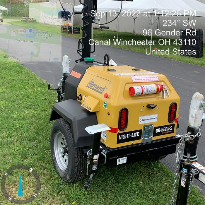 2022 Allmand NLV3GR (4) LED Light Fixture 350W, 23' Vertical Mast, 3kW Prime, Towable, ES Decals, T3