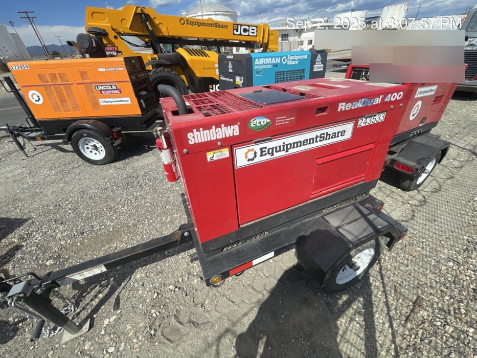 2022 Shindaiwa DGW400MDL Kubota D902 Engine, 23 HP, Dual Op Welder, Wire, Arc, Droop Stick, Tig, and CC Stick Functionality, Simulphase, 3 Phase and 1 Phase Gen Output, Single Axle NB Trlr, Slr Trckl Chrg 12V 12W, Fire Ext