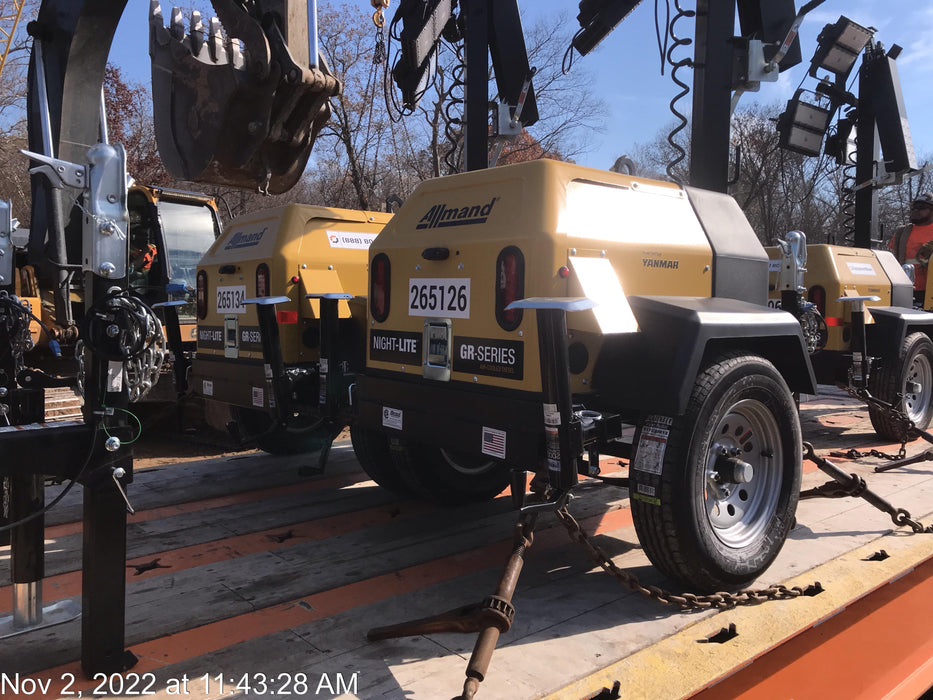 2022 Allmand NLV3GR (4) LED Light Fixture 350W, 23' Vertical Mast, 3kW Prime, Towable, ES Decals, T3