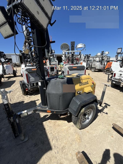 Allmand NLV3GR (4) LED Light Fixture 350W, 23' Vertical Mast, 3kW Prime, Towable, Deep Sea L401, Leveling Jacks, Yanmar T4F 5.8hp